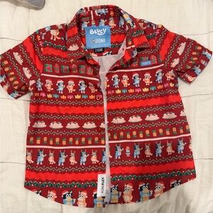 RSVLTS Kids Red Bluey Print Button Down Shirt